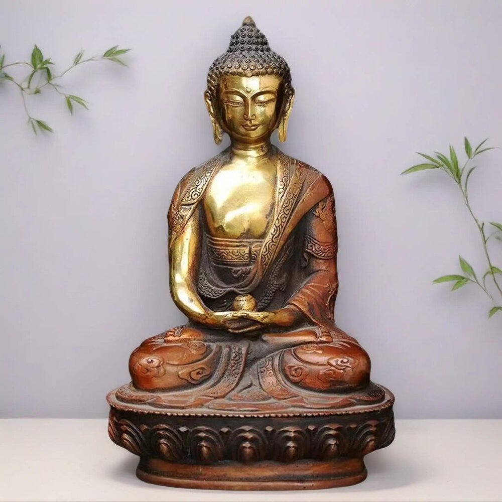 SHAKYAMUNI Artisan DRAGON BUDDHA Statue 8 Painted Bronze Metal Painted Spiritual - Picture 1 of 10